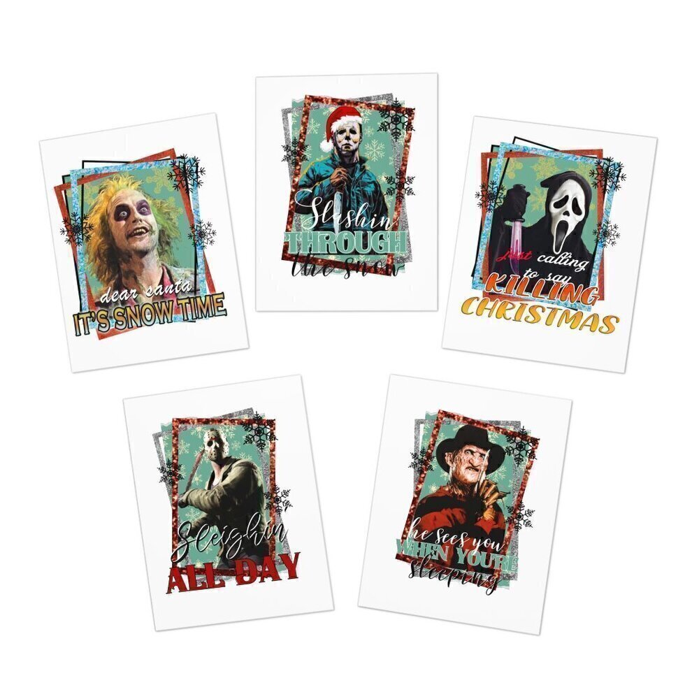 Horror Christmas 25 Count Cards Handmade Custom 5 Designs Greeting Cards